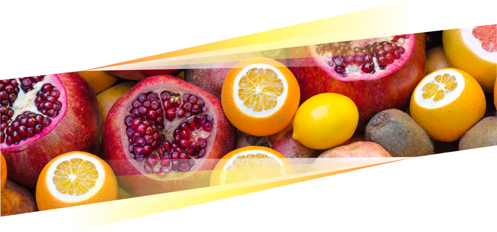 pilihan buah-buahan, dengan jeruk, delima, dan jeruk bali